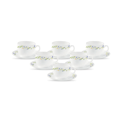 La Opala Diva, Opal Glass Crockery | Cup & Saucer Iris Regular, Set of 12 | Mystrio Black, 160 ml | for Tea & Coffee | Microwave Safe | 100% Vegetarian | Extra Strong | Super Light | Super White