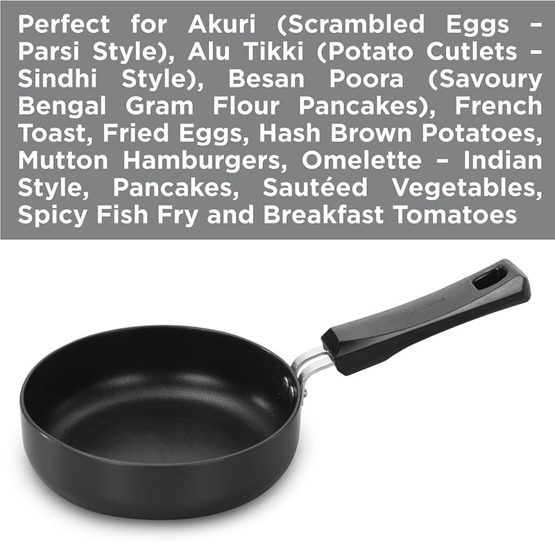 Hawkins Futura 16 cm Frying Pan, Non Stick Fry Pan with Glass Lid, Induction Omelette Pan, Small Frying Pan, Black (INF16G)