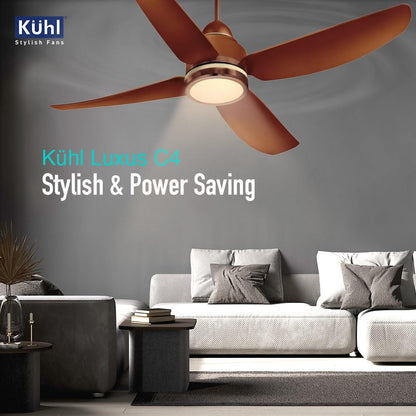 KUHL Luxus C4 1200mm Stylish 65% Power Saving BLDC Ceiling Fan with Remote | Night & Down Light | 29W | BEE 5 Star | Low Noise | IoT –Operate via Mobile & Alexa|Reverse Mode|Free Installation|Brown