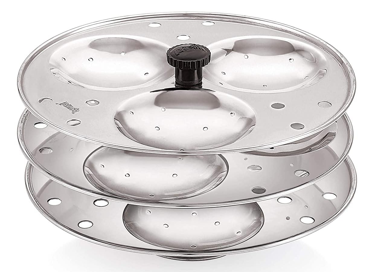 Dynore Stainless Steel Idli Stand Idli Maker 3 x 3 Plates (9 Idli), 9 liter, Silver