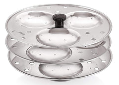 Dynore Stainless Steel Idli Stand Idli Maker 3 x 3 Plates (9 Idli), 9 liter, Silver