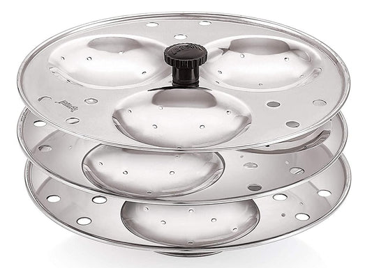 Dynore Stainless Steel Idli Stand Idli Maker 3 x 3 Plates (9 Idli), 9 liter, Silver