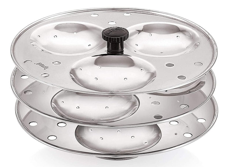 Dynore Stainless Steel Idli Stand Idli Maker 3 x 3 Plates (9 Idli), 9 liter, Silver
