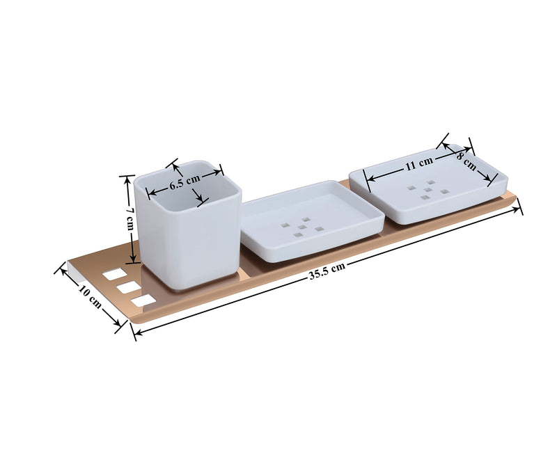 Plantex Stainless Steel with ABS Material Double Soap Dish/Stand with Tumbler Holder for Bathroom/Kitchen/Paste&Brush Stand/Bathroom Accessories-Rose Gold-3