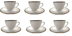 Clay Craft Bone China White Dotted Cup and Saucer Set, 12-Pieces