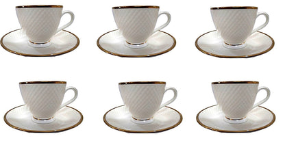 Clay Craft Bone China White Dotted Cup and Saucer Set, 12-Pieces
