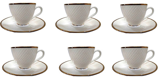 Clay Craft Bone China White Dotted Cup and Saucer Set, 12-Pieces