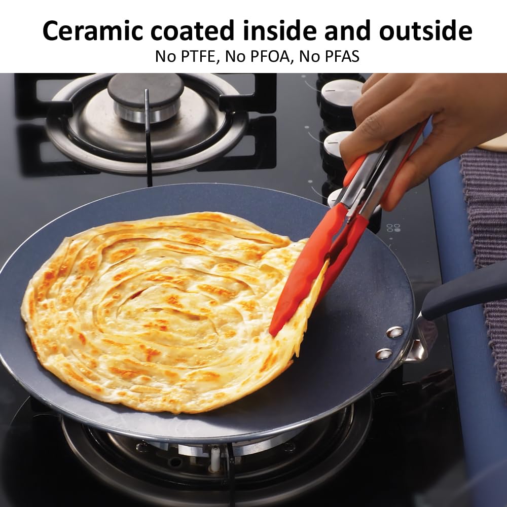 Hawkins Ceramic Nonstick 3-Piece Kitchen Gift Set - 1.75 L Deep Kadhai, 16 cm Frying Pan and 24 cm Tava, Grey (24ICGP)