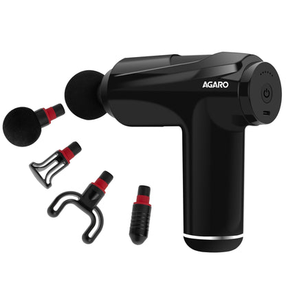 AGARO Regency Gun Massager, 4 Heads, 13 Speed, Rechargeable, Handheld, Percussion Muscle Massager for Full Body Pain Relief, Muscle Relaxation of Neck, Shoulder, Back, Foot for Men & Women, Black