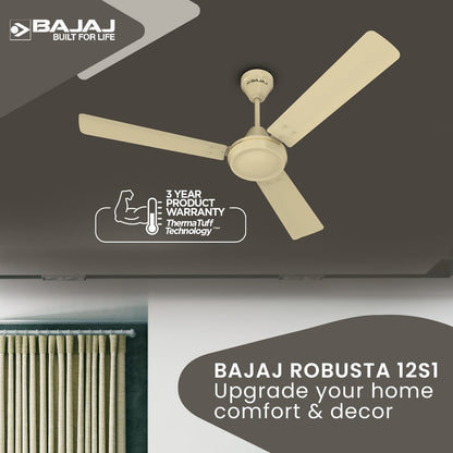 Bajaj Robusta 12S1 1200MM 1 Star Rated Ceiling Fans For Home | BEE Stars Rated Energy Efficient Ceiling Fan | Surgeprotekt Motor | 2 Years Warranty 【Base Ivory】