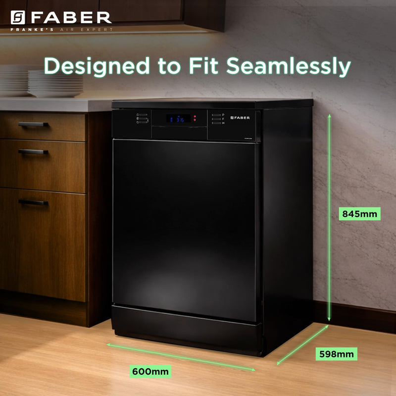 Faber 14 Place Free Standing Dishwasher|8 Wash Programs| LED Display| Adjustable Racks | Auto Power Wash| Child Lock | 2
