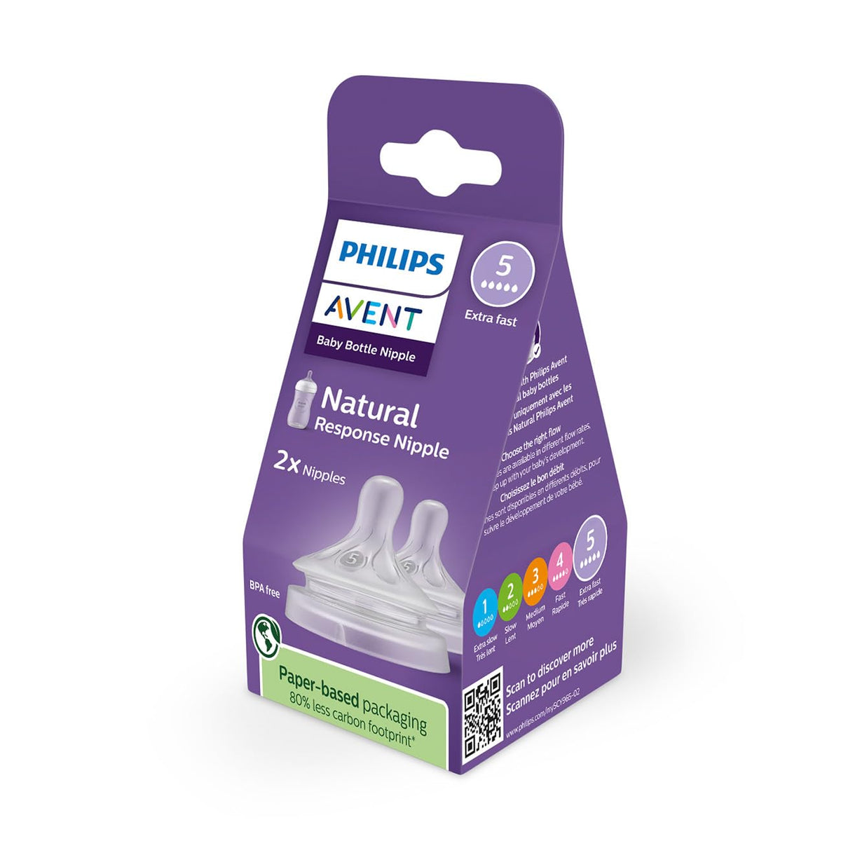 Philips Avent Natural Response Bottle Teat - 2 x Baby Bottle Flow 5 Teats for Babies Aged 6+ Months (SCY965/02)