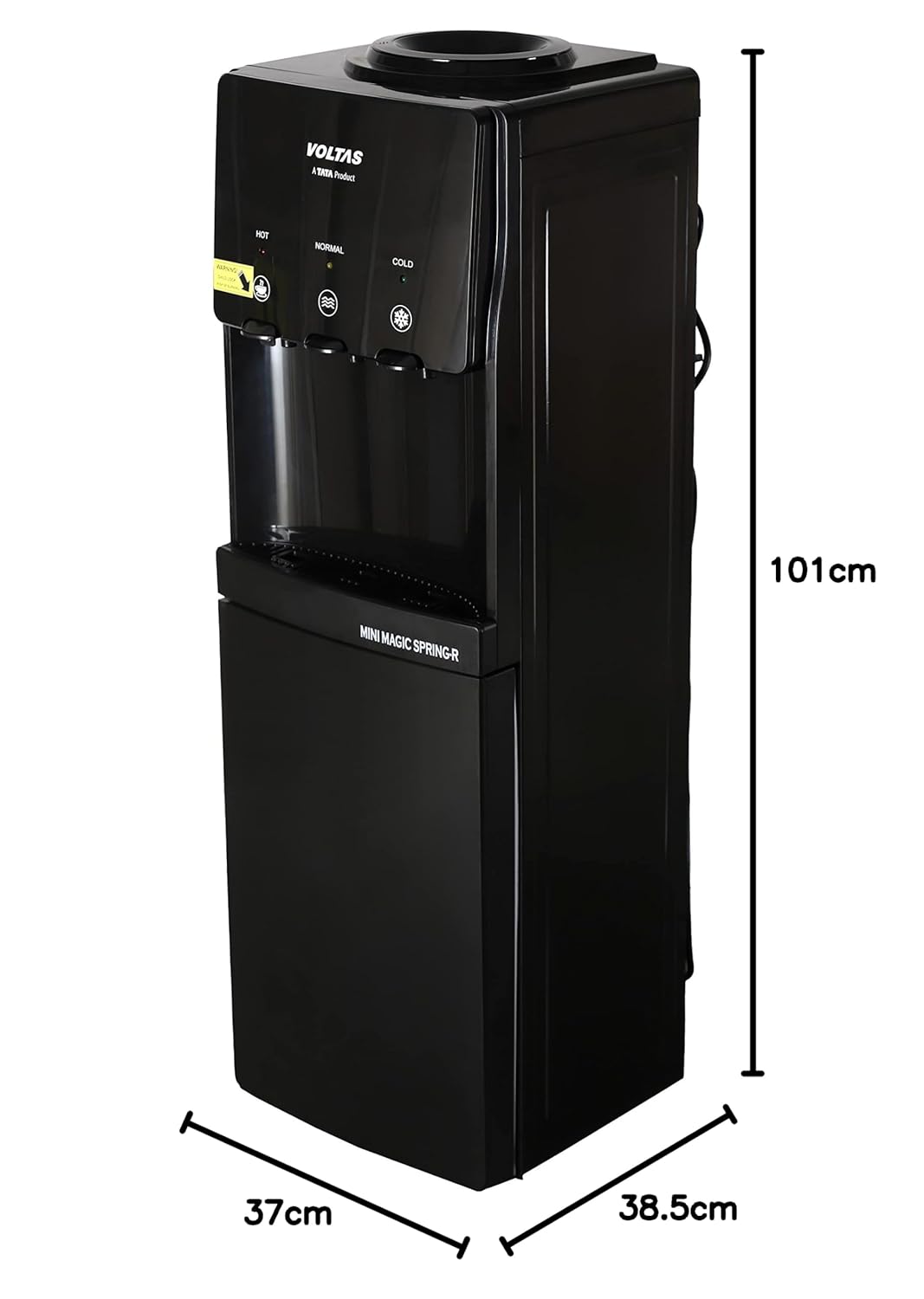 Voltas Spring-R Water Dispenser with Three Temperature Tap and Small Refrigerator (Black Color)