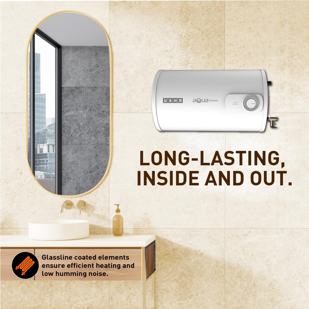 Usha Aqua Horizon 15 Litre Horizontal Storage Water Heater (White)