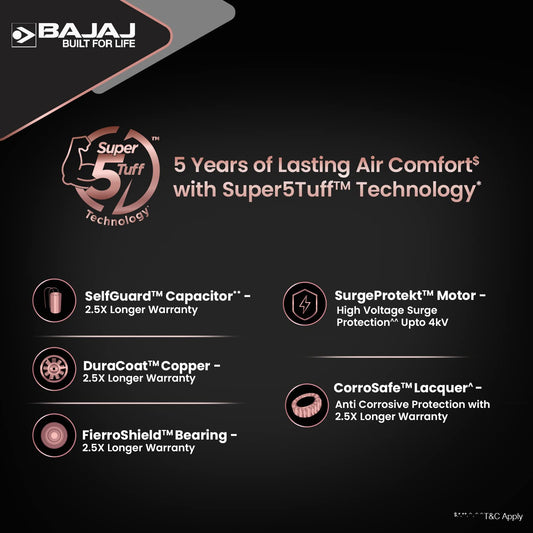 Bajaj Artisan 12S2 1200MM Ceiling Fans for Home | BEE-2 Star Rated Energy Efficient | SUPER 5TUFF TECHNOLOGY™ | SumoTuff Blades | High Air Delivery & High Speed | 5-Yr Warranty 【Sparkle White】