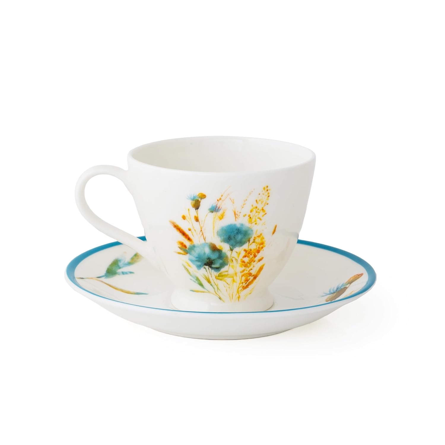 Clay Craft Fine Ceramic Tea Set of 15-1 Tea Pot with Lid +6 Cups+6 Saucers +1 Milk Pot + 1 Sugar Pot (King MW MW202)