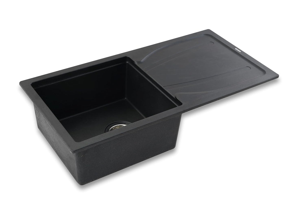 Faber Verona Ingranite34"X17"Single Bowl Sink with Drainboard|Includes Plumbing Waste Kit|25 Years Warranty|Silent,Scrat