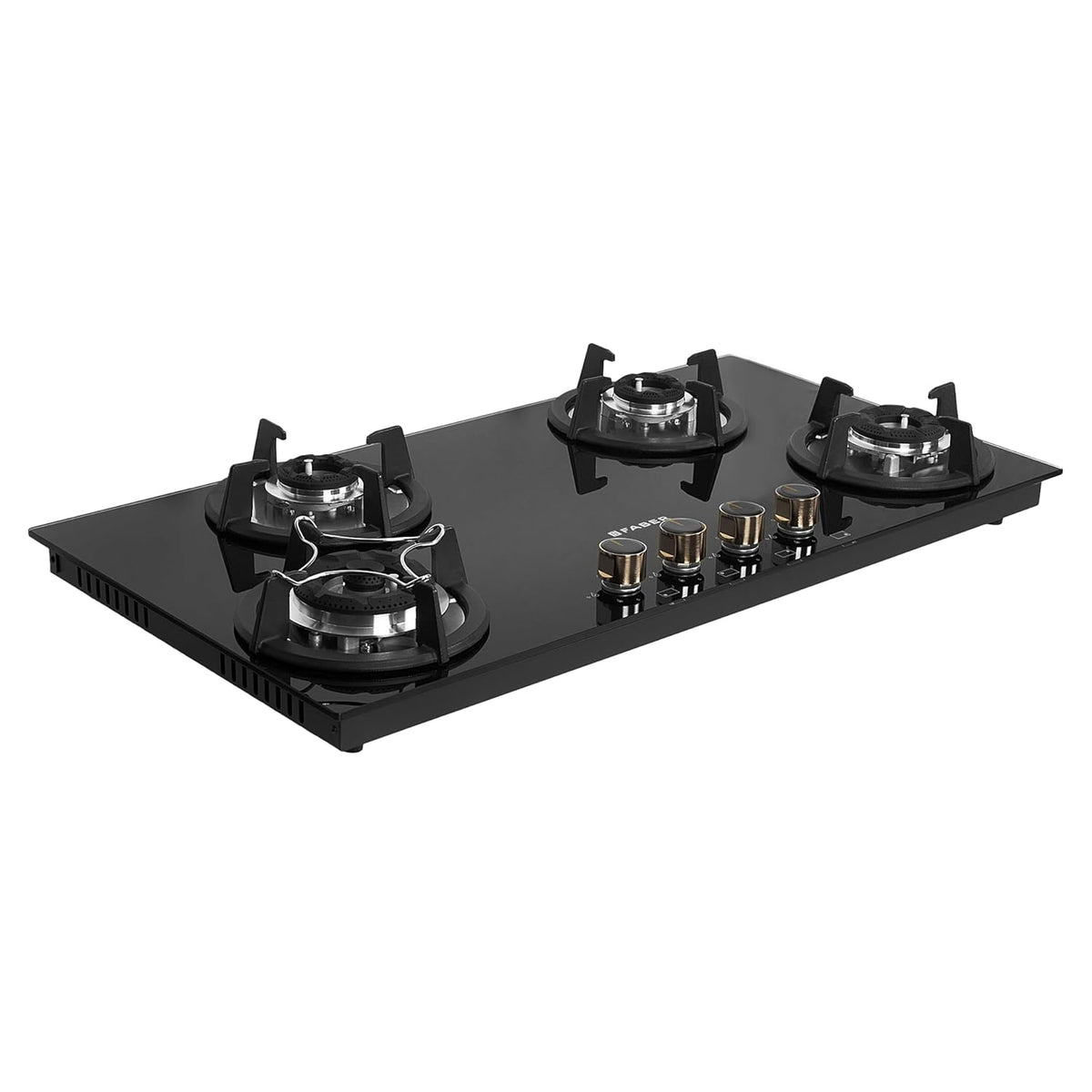 Faber Hob 4 Burner | Auto-Ignition | Spillage Proof | HOB SUPERIA HT904 BR AI N | Concealed Chamber | Metal Knobs | Pan 