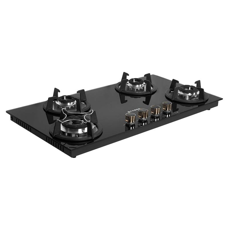 Faber Hob 4 Burner | Auto-Ignition | Spillage Proof | HOB SUPERIA HT904 BR AI N | Concealed Chamber | Metal Knobs | Pan 