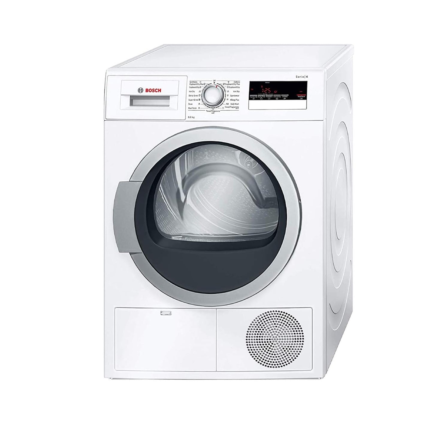 Bosch 8 kg Fully Automatic Front Load Condenser Tumble Dryer (WPG23108IN, 5 Drying Options, 14 Programs, Allergy Plus, 100% Drying with 0% Effort, Inbuilt Heater, Silver)