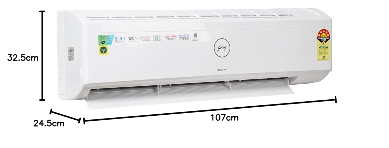 Godrej1.5 Ton 5 Star Inverter Split AC Copper, Anti-Dust Filter, SIC 18ITC5-WWR, White