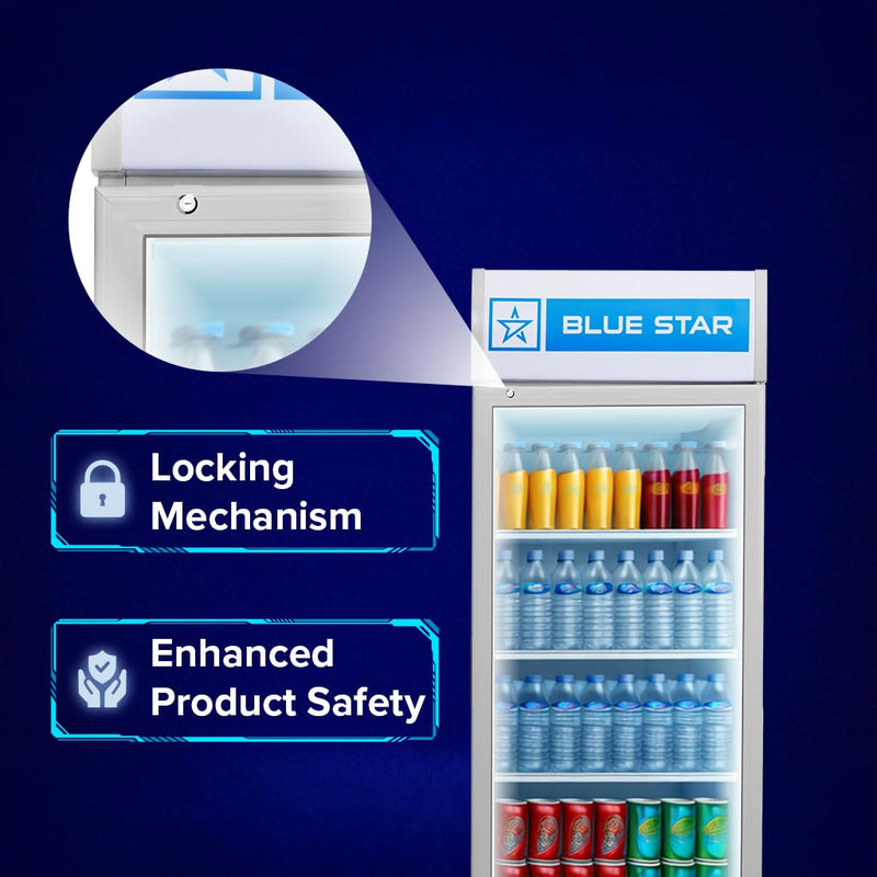 Blue Star VC325 5 Star Frost Free Vertical Glass Single Door Visi Cooler (300L, white)
