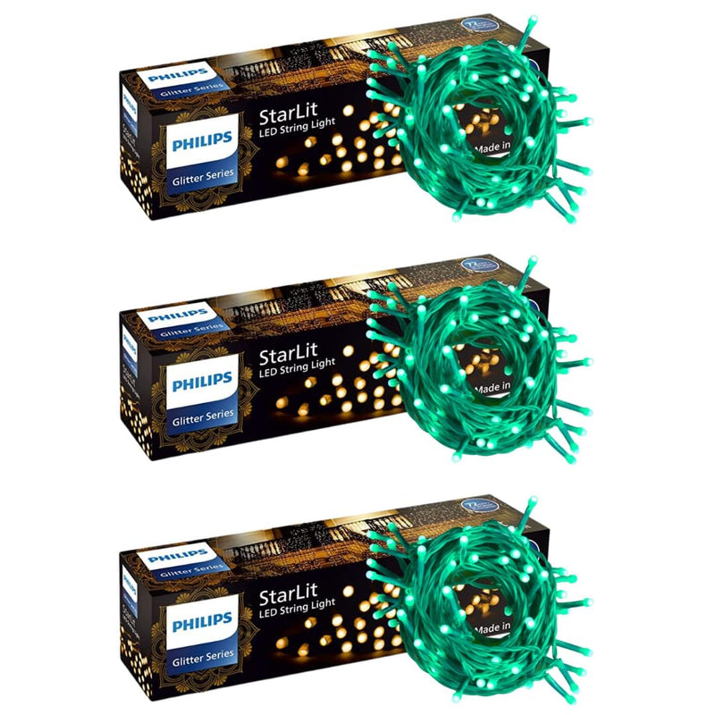 Philips Starlit 12 Meter 72 LEDs String Light for Decoration (58224-green) (Pack of 3)