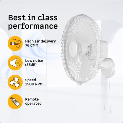 atomberg Renesa 400mm Wall Mount Fan | 5-star rated | Ideal for Home & Office | Silent BLDC Fan | 6 Speeds | 35W | Remote with Oscillation, Timer, Sleep | 2 Years Warranty (Snow White)