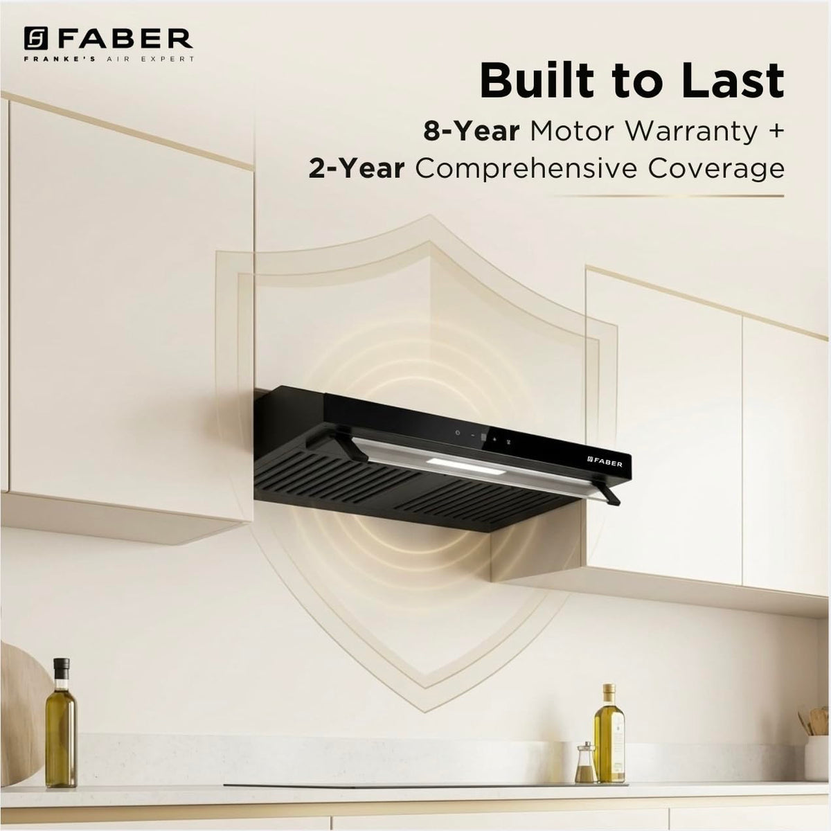 Faber Ruby Ductless 60cm 1000m³/hr Baffle Filter Chimney | LED Lighting | Touch Control | 8 Yr Motor, 2 Yr Comprehensive
