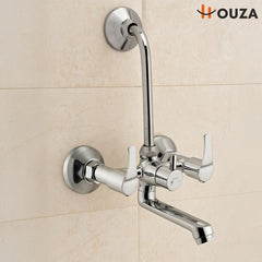 HOUZA Brass Wall Mixer for Bathroom 2 in 1 with L-Bend Provision for Overhead Shower | Hot & Cold Water Wall Mixer Tap for Bathroom | Chrome Finish