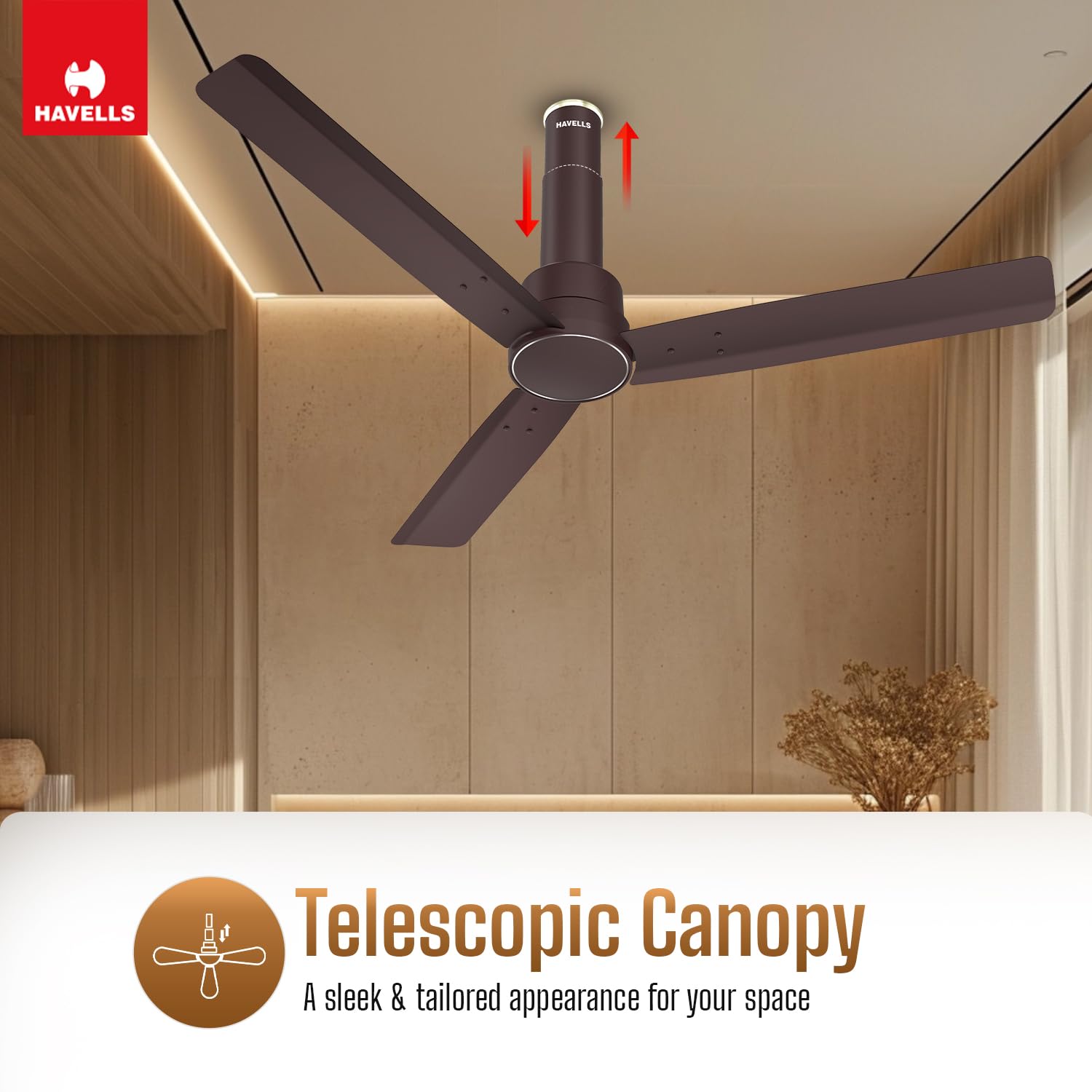 Havells 1200mm Elio BLDC Ceiling Fan | Remote Controlled, High Air Delivery Fan | 5 Star Rated, Upto 60% Energy Saving, 2+1* Year Warranty | (Pack of 1, Brown)