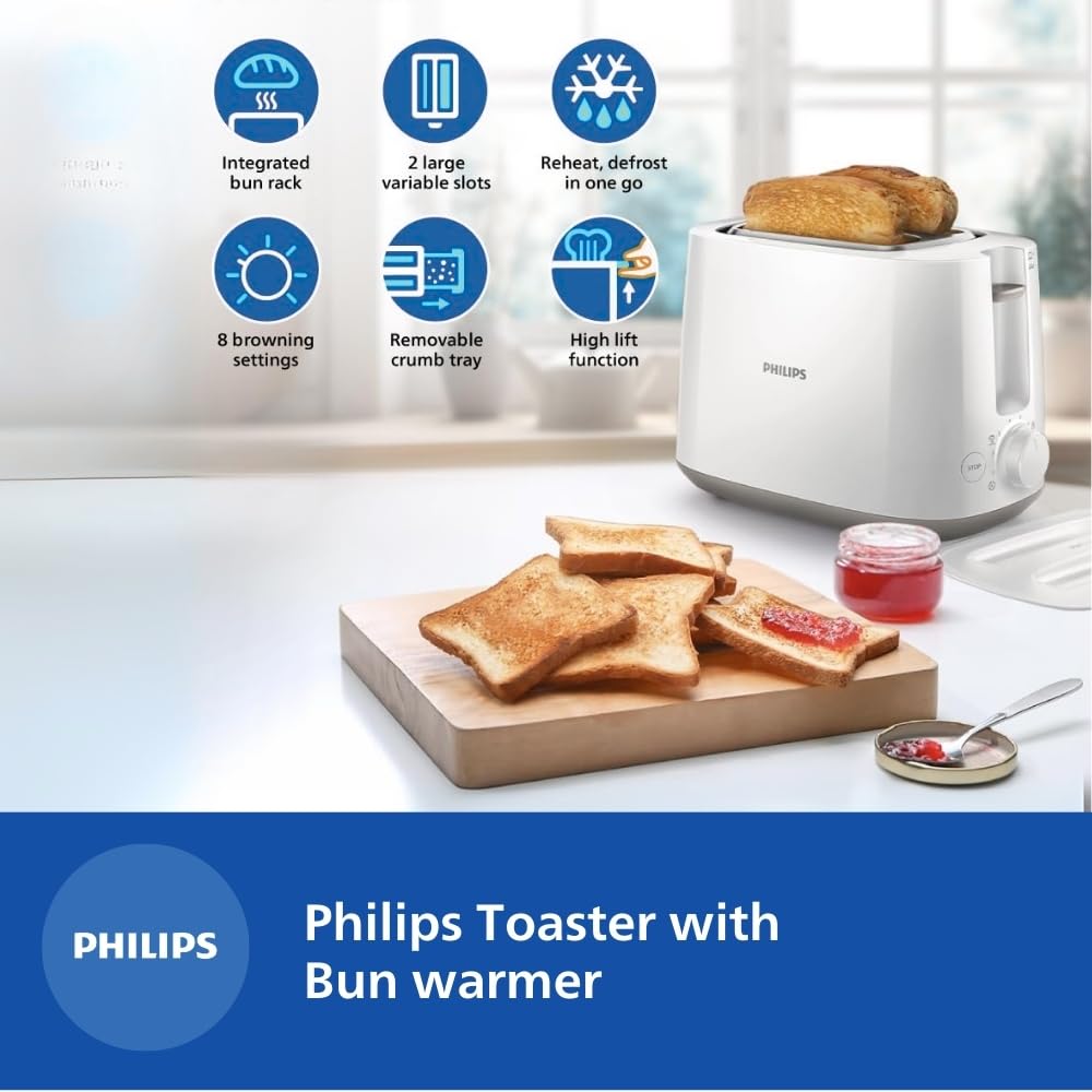 Philips HD2582/00 Two slice Pop-up toaster with bun warmer | 830W | 6 browning settings