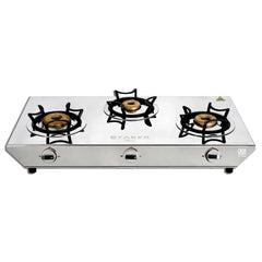 Faber Hilux 3 Burner SS Gas Stove | 1 Jumbo + 1 Medium + 1 Small | Anti-Skid Legs | Drip Tray | 360° Nozzle | Nylon Knob