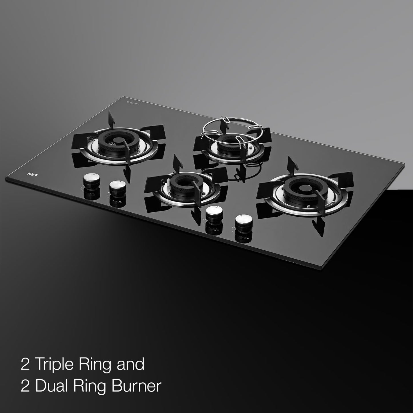 KAFF HBR 784 Built-in Hob/Hobtop 4 Burners, Auto Electric Ignition Glass Top, 78 CM, Powerful Brass Burners, 8 MM Thick Toughened Glass, Enamelled Matt Grills (Black)