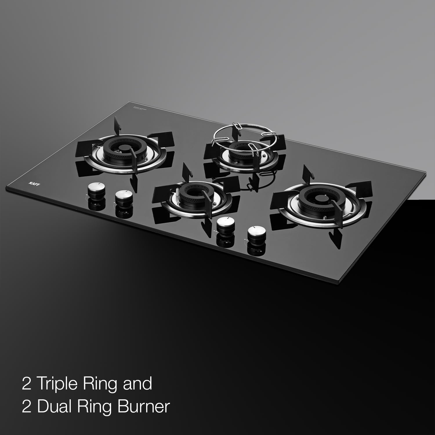 KAFF HBR 784 Built-in Hob/Hobtop 4 Burners, Auto Electric Ignition Glass Top, 78 CM, Powerful Brass Burners, 8 MM Thick Toughened Glass, Enamelled Matt Grills (Black)