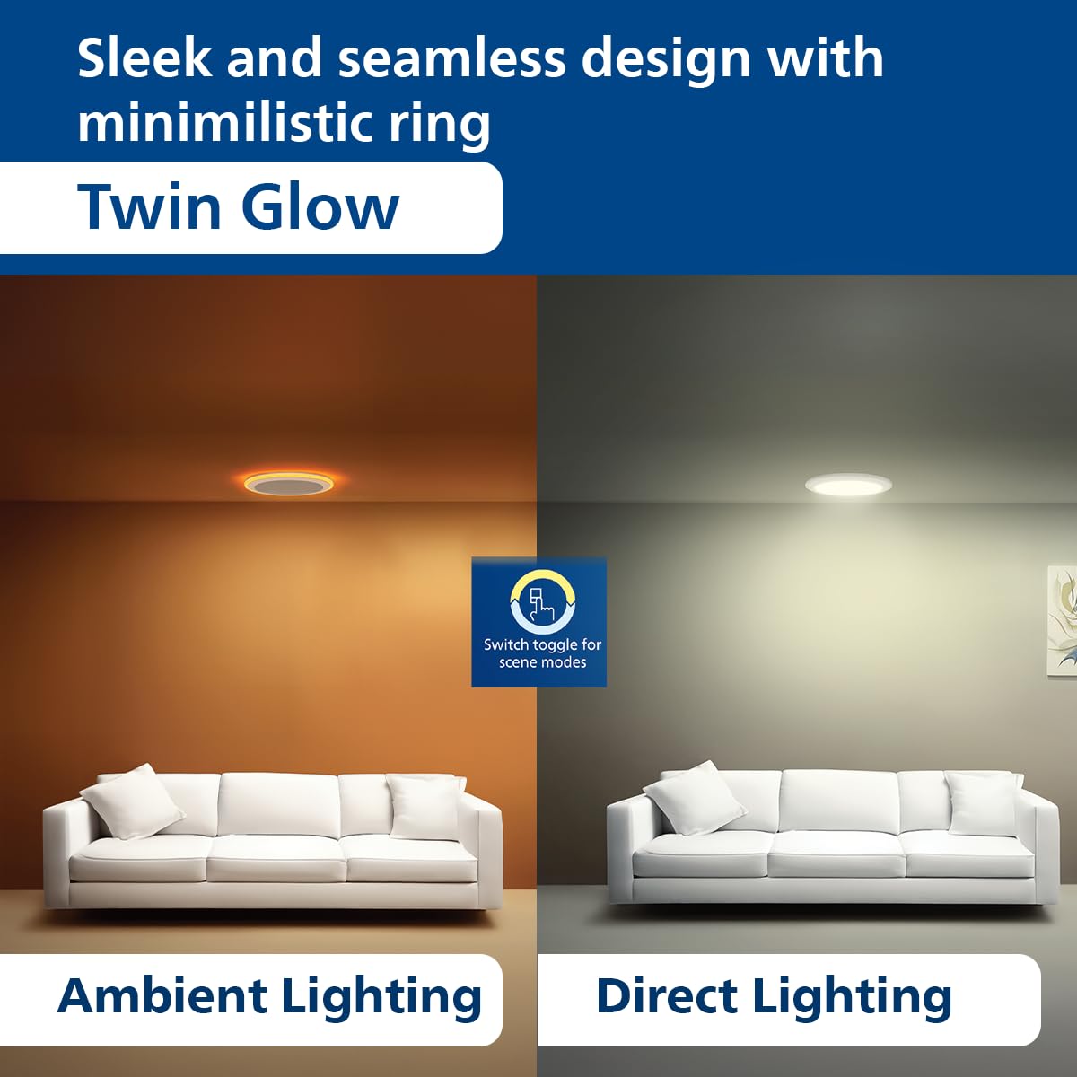 Philips 15-watt Round LED Up-Down Downlighter (Pack of 4) (Warm White + Natural White, B0D4VLKST5)