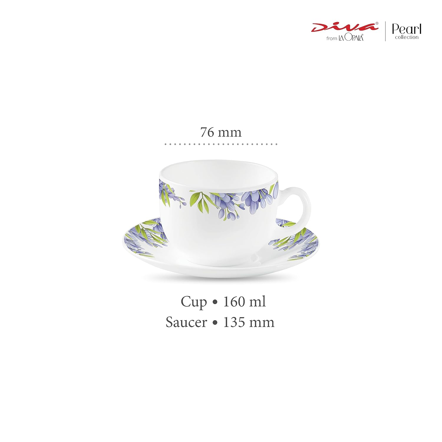 La Opala Diva, Pearl Collection Opal Glass Crockery | Cup & Saucer, Set of 12 | Lively Hues, 160 ml | for Tea & Coffee | Microwave Safe | 100% Vegetarian | Extra Strong | Super Light | Super White