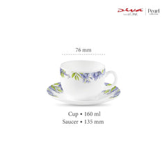 La Opala Diva, Pearl Collection Opal Glass Crockery | Cup & Saucer, Set of 12 | Lively Hues, 160 ml | for Tea & Coffee | Microwave Safe | 100% Vegetarian | Extra Strong | Super Light | Super White