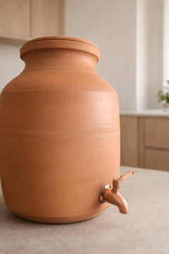 Classic Natural Clay Water Camper with Metal Tap | Handcrafted Terracotta Water Dispenser Pot | Keeps Water Naturally Cool | Eco-Friendly Earthen Matka for Home, Kitchen & Office (12 Liter)