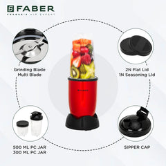 Faber Sportz Blender FSB 3-in-1 Red Velvet|400W|100% Copper Motor|Detachable SS Blade|3 PC Jars 500ML+500ML Mug+300ML|Dr
