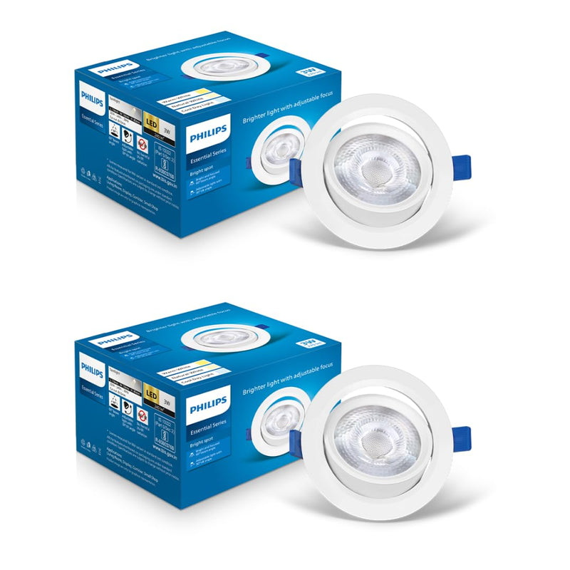 Philips Polycarbonate 3 Watt White Led Ceiling Cob Round Spot Light With Adjustable Tilt (Pack of 2)