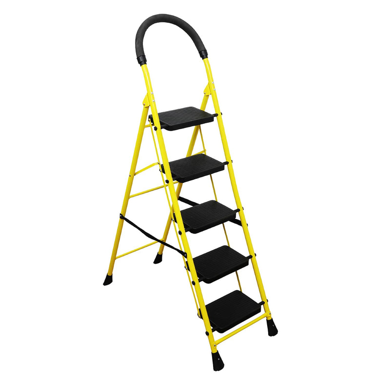 BonKaso Mild Steel Multipurpose Climb Swift 4-Step Foldable Ladder with Safety Clutch Lock, Load Capacity Upto 120kg – Anti-Slip Designed for Indoor & Outdoor Use (Yellow & Black)