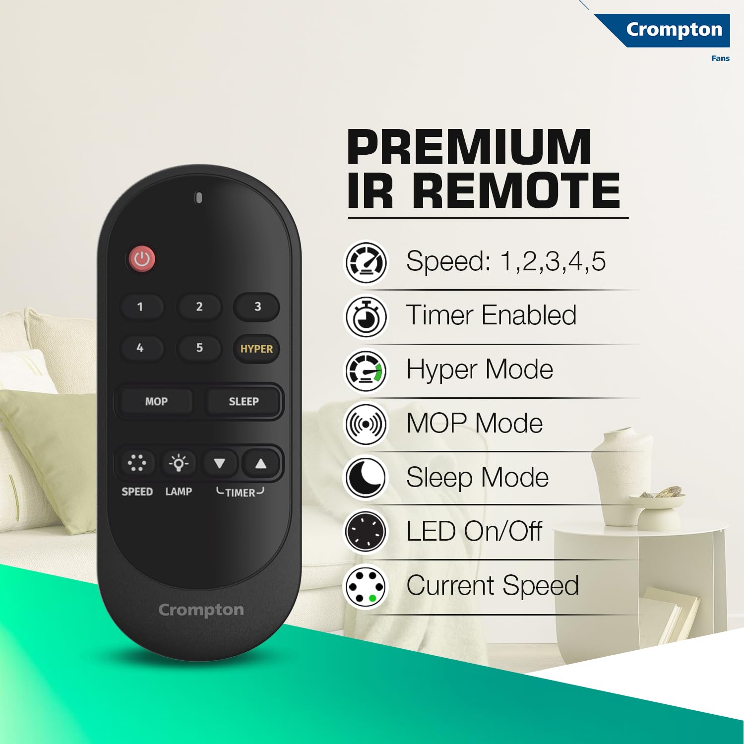 Crompton Energion Niteo 1200 mm BLDC Ceiling Fan | Warm Ambient LED Indicators | Remote Control | BEE 5 Star Energy Rating | Superior Air Delivery | 4 Year Manufacturer Warranty | Light Pinewood