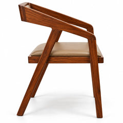 Modern Sheesham Wood Cafe Chair with Camel Upholstered Seat, Wooden Arm Chair for Lounge and Balcony Set of 1 (