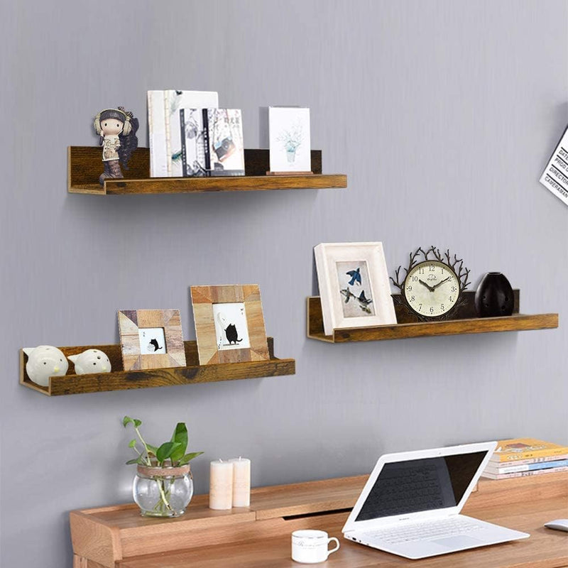 Sheesham Wood Wall Mounted Rustic Large Picture Ledge Floating Wall Shelf - (Set of 3) (36 INCHES)