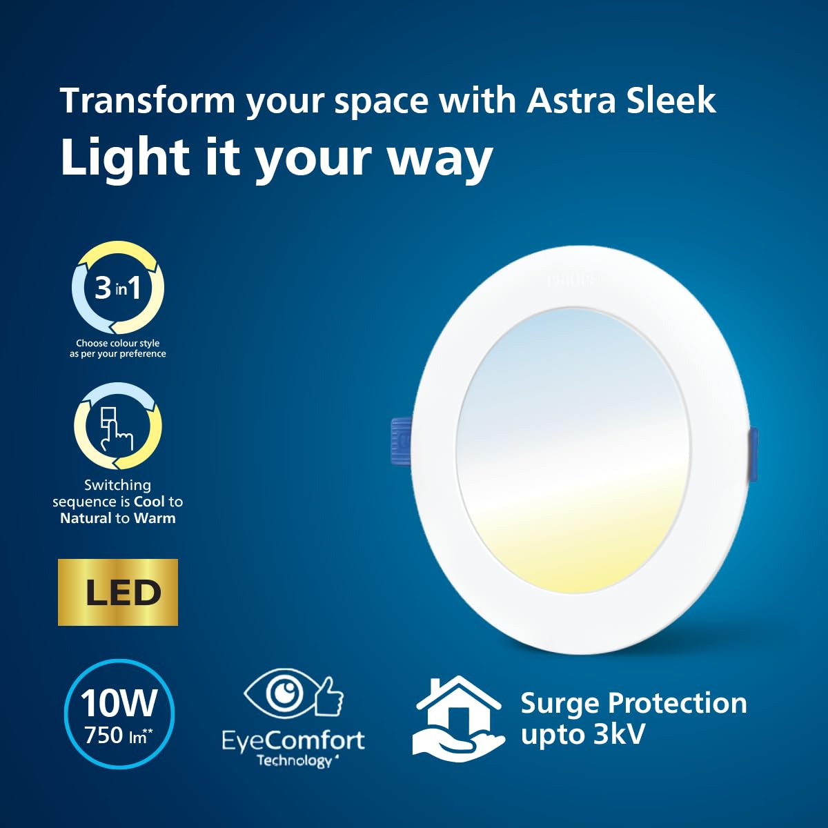 Philips Astra Sleek 10-watt Round LED Downlighter (Pack of 6)