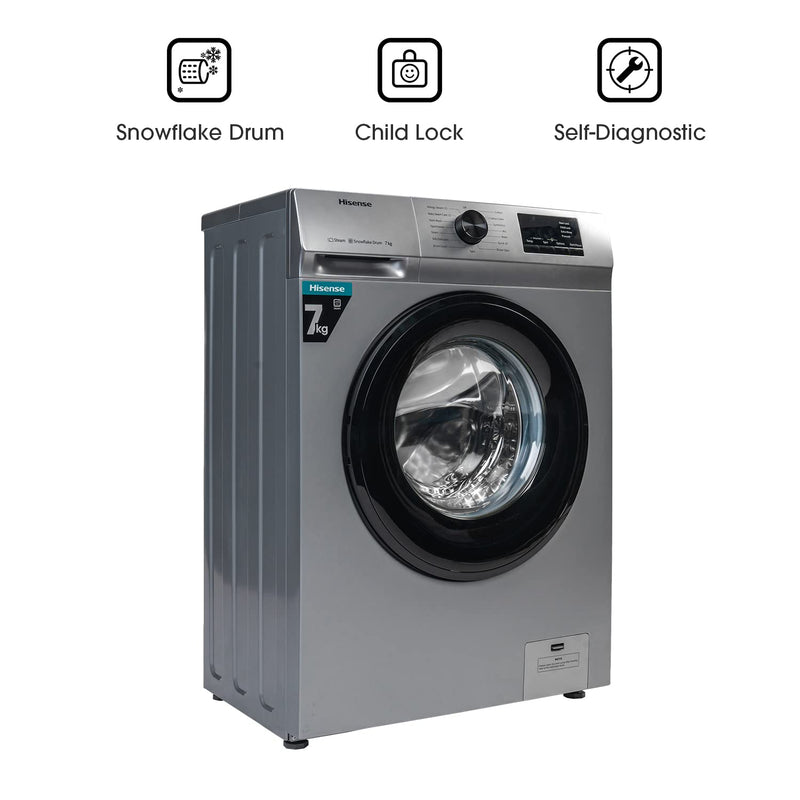 Hisense 7.0 Kg Fully-Automatic Front Loading Washing Machine (WFVB7012MS, Silver, Steam Wash, Built in Heater), Silver-4