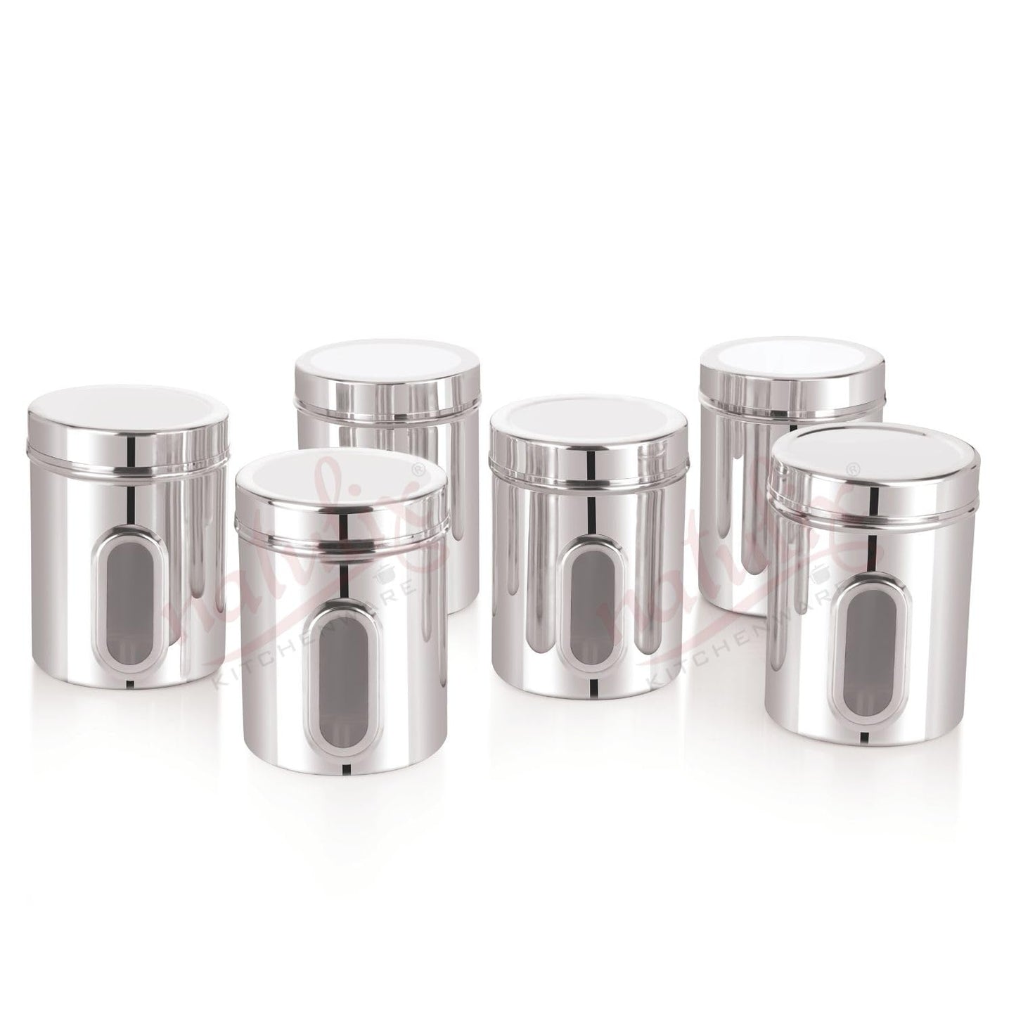 NATULIX 1 Kg Stainless Steel Containers for kitchen with See Through Window | Kitchen Containers Set | Silver | Mirror Finish (1250ml - 6pcs) Food Grains Capacity - 1kg Approx