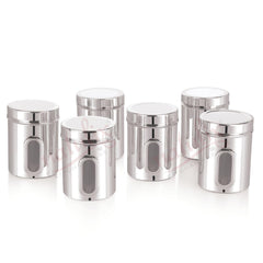 NATULIX 1 Kg Stainless Steel Containers for kitchen with See Through Window | Kitchen Containers Set | Silver | Mirror Finish (1250ml - 6pcs) Food Grains Capacity - 1kg Approx