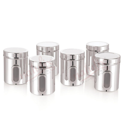 NATULIX 1 Kg Stainless Steel Containers for kitchen with See Through Window | Kitchen Containers Set | Silver | Mirror Finish (1250ml - 6pcs) Food Grains Capacity - 1kg Approx